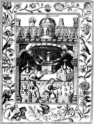Laboratorium alchemiczne przedstawiające różne formy pieca i naczyń, 1652