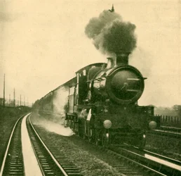 Lokomotywa klasy Star zbierająca wodę z prędkością, Goring, Great Western Railway, 1930.