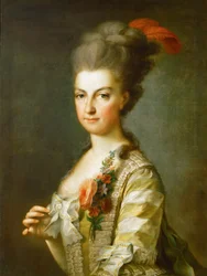 Arcyksiężna Maria Krystyna 1742-1798, księżna cieszyńska, w pasiastej jedwabnej sukience, ok. 1766-1770
