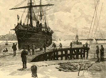 Przybycie parowca w Southampton Docks, 1898.
