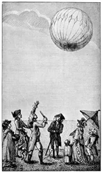 Wniebowstąpienie balonu Montgolfier, koniec XVIII wieku, 1910