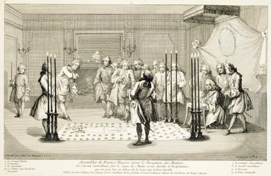 Zgromadzenie wolnomularzy przed inicjacją mistrza, ok. 1733