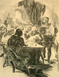 Na bankiecie wydanym przez Harolda otrzymuje Wieści o inwazji Normanów, ok. 1890.