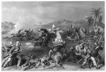 Atak na buntowników Sealkote przez generała Nicholsons Nieregularna kawaleria, 1857, c1860
