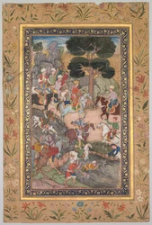 Spotkanie Babura z sułtanem Ali Mirzą nad rzeką Kohik, z Pamiętników Babur-nama z Babur, ok. 1930 r. 159