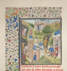 Baldwin z Boulogne wjeżdżający do Edessy w lutym 1098. Miniatura z Historii Wilhelma Tyru, lata 60. XIV wieku