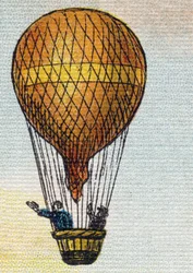 Balon. Grawerowanie w "Alfabet de ma petite fille". Bernardin-Bechet i Fils, księgarz-wydawnictwo, Paryż, ok. 1895. Niezniszczalny album na płótnie. Bibliotheque des Bebes. 12 stron. Album zawierający sposób czytania i ilustracyjne abecedary. Ciemny: