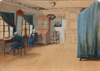 Wnętrze sypialni. Hrabia Jegor Frantsevich Kankrin 1774-1845 przy swoim biurku, lata 20. XIX wieku