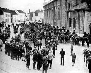 Belgijskie działa firmy Krupp, przygotowujące się do bitwy pod Gandawą, Belgia, I wojna światowa, 1914
