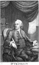 Benjamin Franklin, amerykański naukowiec, wynalazca i mąż stanu, koniec XVIII wieku