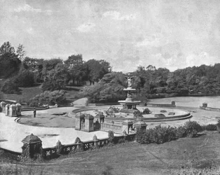 Fontanna Bethesdy, Central Park, Nowy Jork, USA, ok. 1900.