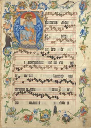 Bifolium z Chrystusem w majestacie w inicjale A z antyfonarza, ca. 1405.