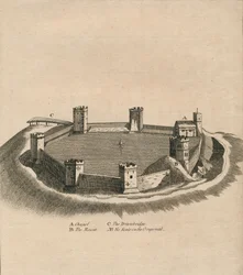 Widok z lotu ptaka na zamek Oxford w hrabstwie Oxfordshire, ok. 1800 r.