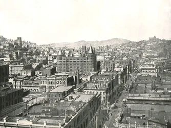 Widok z lotu ptaka z wieży Chronicle Building, San Francisco, USA, 1895.