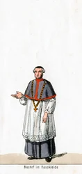 Biskup w stroju domowym, projekt kostiumu do sztuki Szekspira, Henryk VIII, XIX w.