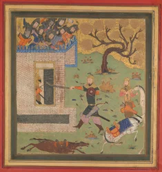 Bizhan zmusza Faruda do wycofania się do jego fortu, Folio z Księgi Królów Shahnama, ok. 1430-40.