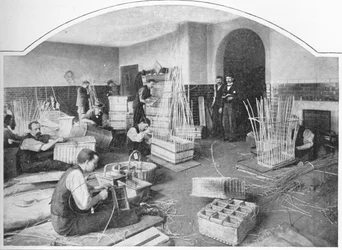 Niewidomi plecionkarze przy pracy, Tottenham Court Road, Londyn, c1901 1903