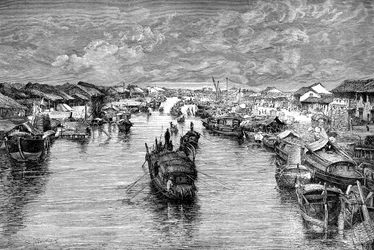 Łodzie na chińskim Arroyo, niedaleko Sajgonu, Wietnam, 1895