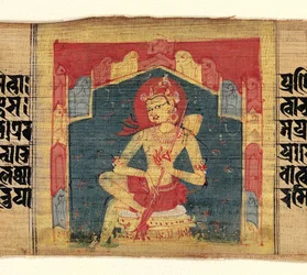 Bodhisattwa w grocie górskiej, gra na instrumencie smyczkowym Vina..., ca. 1090.