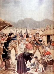 Burskie kobiety i dzieci w brytyjskim obozie koncentracyjnym w Transwalu, wojna burska, 1901
