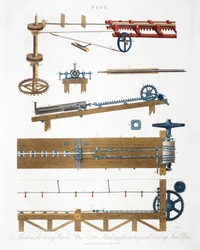Wytaczanie rur drewnianych oraz odlewanie i ciągnienie rur żelaznych, c1825