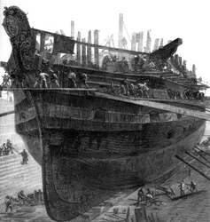 Rozbicie statku szpitalnego Dreadnought w stoczni Chatham, 1875 r