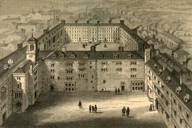 Bridewell odbudowany po pożarze, ze starodruku, 1897.