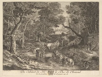 Wozy na ścieżce przez las po obrazie w kolekcji księcia de Choiseul, 1771.