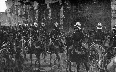 Demonstracja kawalerii w Dzielnicy Arabskiej, Kair, ok. 1882–85