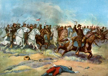 Szarża kawalerii przez żołnierzy amerykańskich, wojna hiszpańsko-amerykańska, 1898