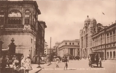 Chartered Bank & Royal Exchange na Cleve St, Kalkuta, c1900