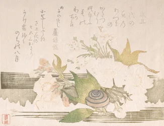 Kwiaty wiśni i ślimak, 1816.