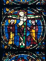 Chrystus na krzyżu, witraż, katedra w Chartres, Francja, 1194-1260.