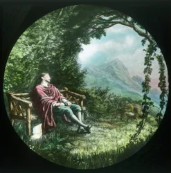 Christian odpoczywa w altanie i gubi swój zwój, ok. 1910.