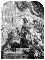 Krzysztof Kolumb przyjmowany przez Ferdynanda i Izabelę w Barcelonie, ok. 1490, 1872 r