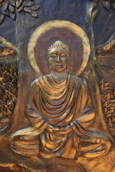 Buddyjska pagoda Chua Thien Lam Go. Budda Siakjamuni siedzący w pozie medytacyjnej. Thay Ninh. Wietnam
