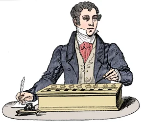 Urzędnik używający maszyny sumującej Pascala, 1835