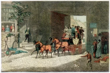 Powóz przyjeżdżający na podwórze karczmy, 1890