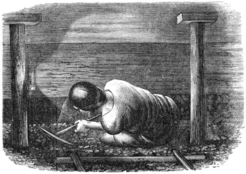 Górnik pracujący w wąskim pokładzie, ok. 1864 r.