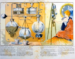 Ekspres do kawy lub herbaty ogrzewany małą lampką spirytusową, 1900