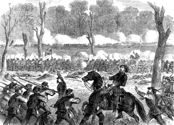 Generał Konfederacji Hood ranny w bitwie pod Chickamauga, wojna secesyjna, 1863 r.