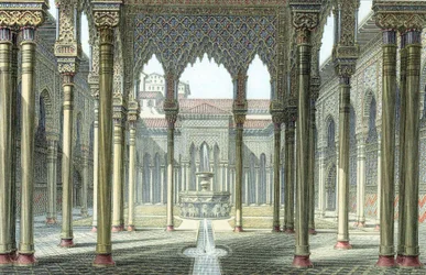 Dwór Lwów, pałac Alhambra, Granada, Hiszpania, koniec XIX wieku
