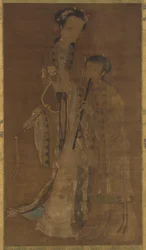 Kurtyzany z wachlarzem i fletem, dynastia Qing, XVII-XVIII wiek.