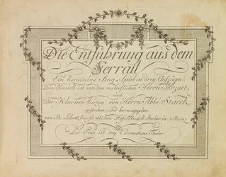 Okładka Pierwszego wydania opery Uprowadzenie z seraju Mozarta, r. 1786