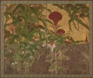 Coxcombs, kukurydza i świnie, okres Momoyama, XVII wiek.