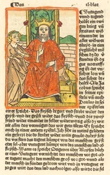 Człowiek w koronie na tronie z Dziewicą stojącą po lewej stronie, ok. godz. 1479.