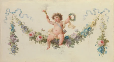 Kupidyn siedzący na girlandzie, 1770-90.