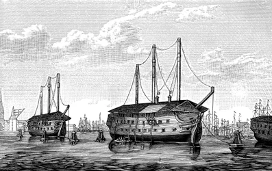 Duńskie statki więzienne Dronning Maria i Waldemar, Kopenhaga, 1848-1849.