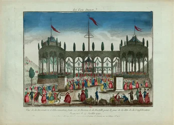 Dekoracja i iluminacja Bastylii na Święto Federacji 14 lipca 1790 roku.