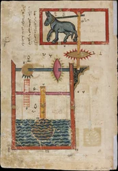 Wzór z każdej strony koła wodnego wykonanego przez Donkey Power..., datowany AH 715 AD 1315.
